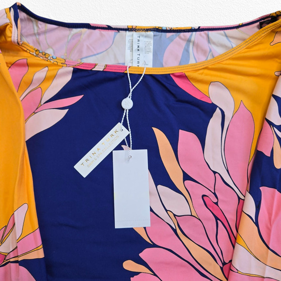 Trina Turk Tropical Floral Breeze Swim Tunic Kaftan Cover-Up Dress Size Medium - Picture 10 of 12